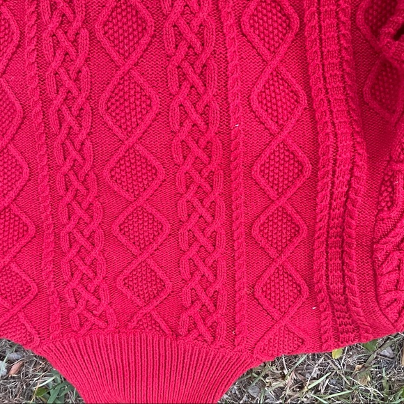 VTG LAUREN RALPH LAUREN Women Cotton Shawl Neck Fisherman Sweater Jumper XL Red - Picture 6 of 6
